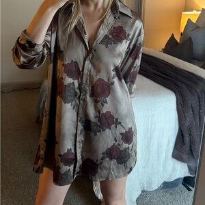 Floral Satin Shirt Dress